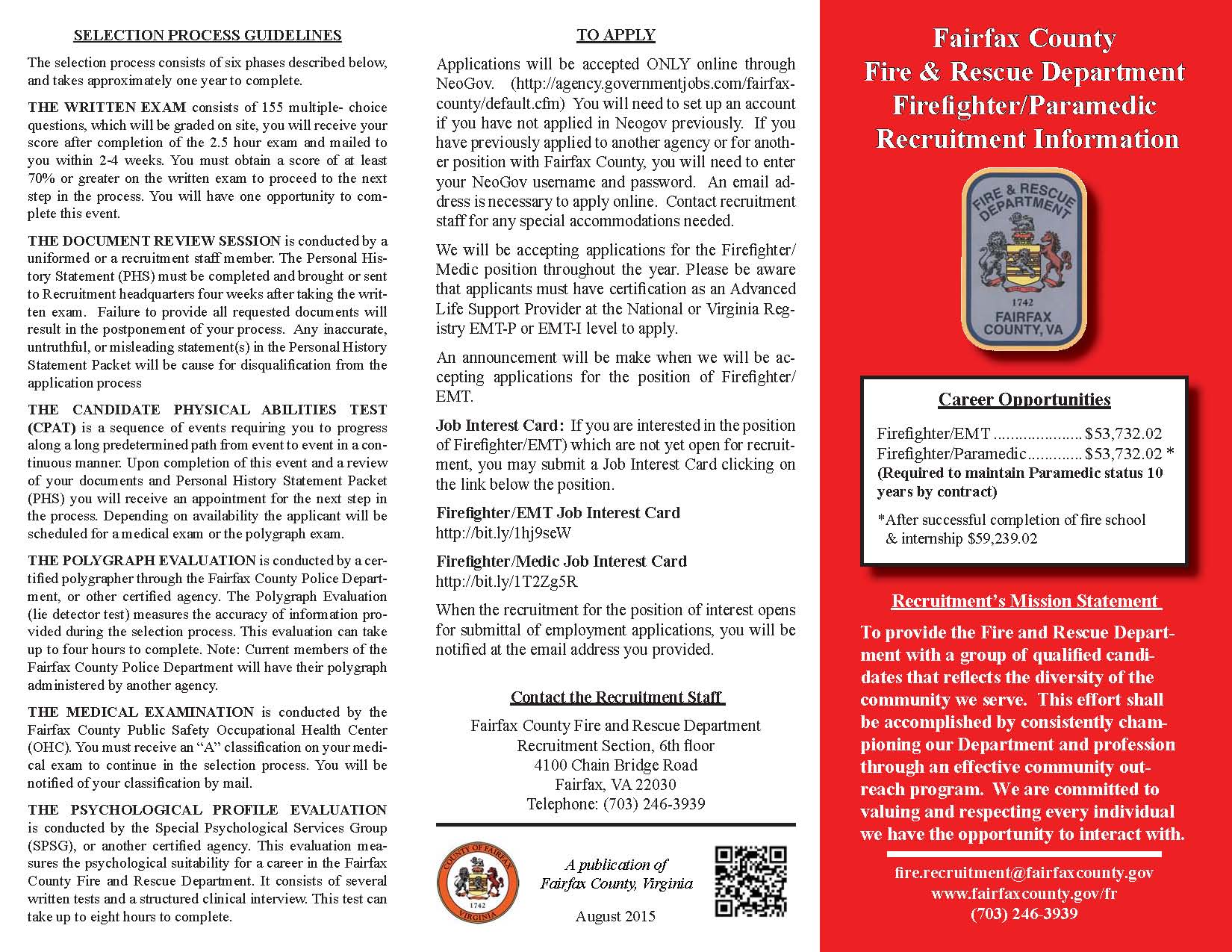 Fairfax County VA Hiring FF Medic