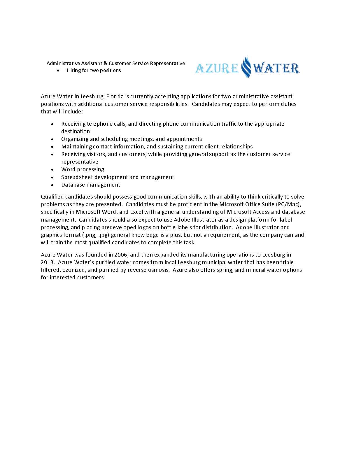 Azure Water in Leesburg Hiring