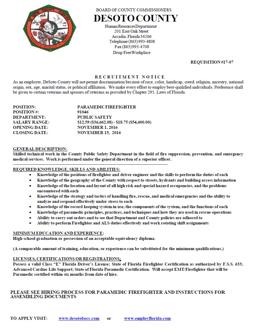 Desoto County Hiring FF/Paramedic