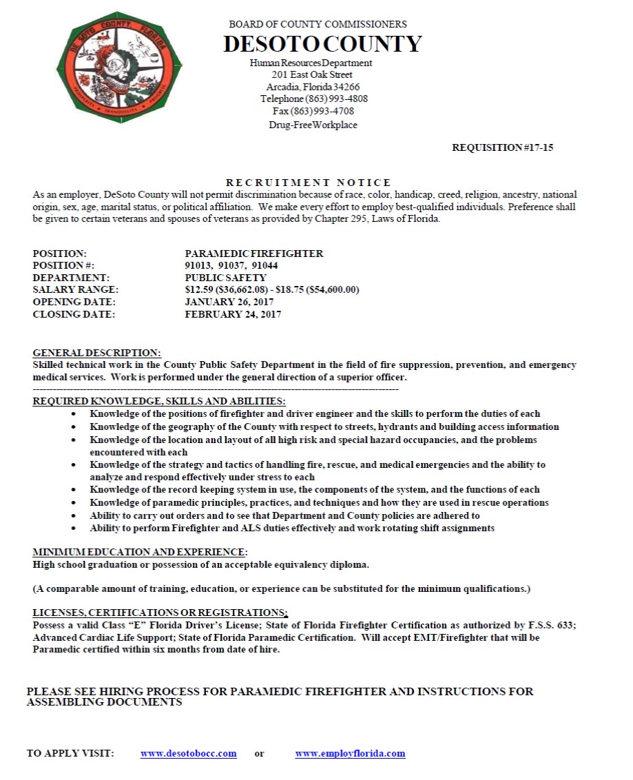 DeSoto County Hiring Paramedic Firefighter