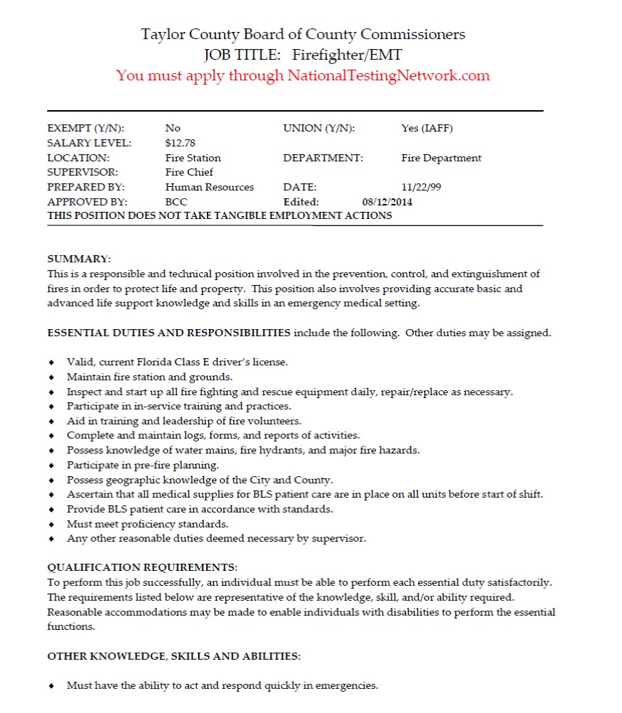 Taylor County Hiring FF/EMT