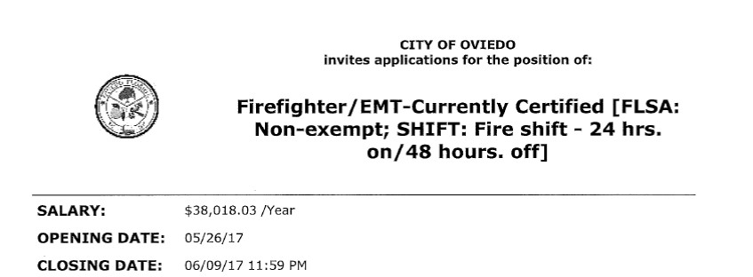 City of Oviedo Hiring FF/EMT