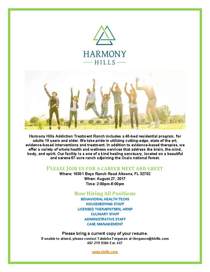 Harmony Hills Addiction Treatment Ranch Hiring Multiple Positions