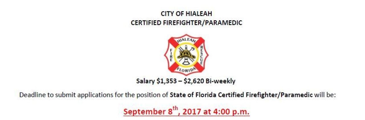 City of Hialeah Hiring FF/Paramedic