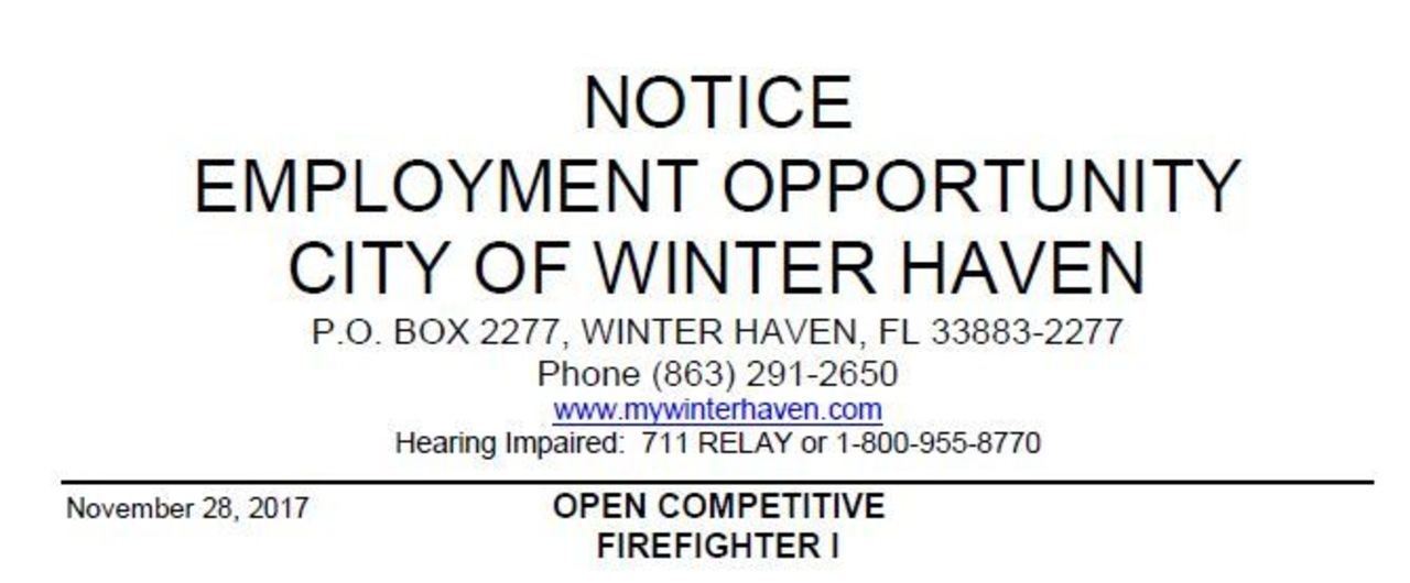 City of Winter Haven Hiring FF I