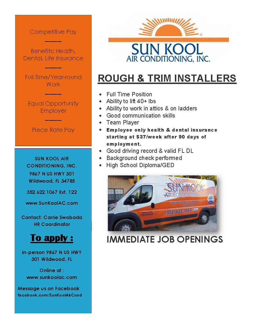 Sun Kool Air Conditioning, Inc. Hiring