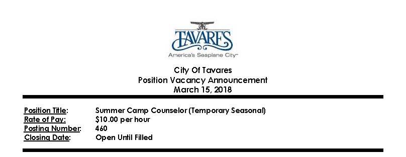 City of Tavares Hiring Multiple Positions