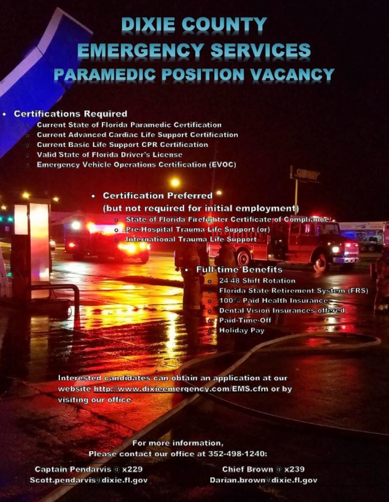 Dixie County Emergency Services Hiring Paramedic