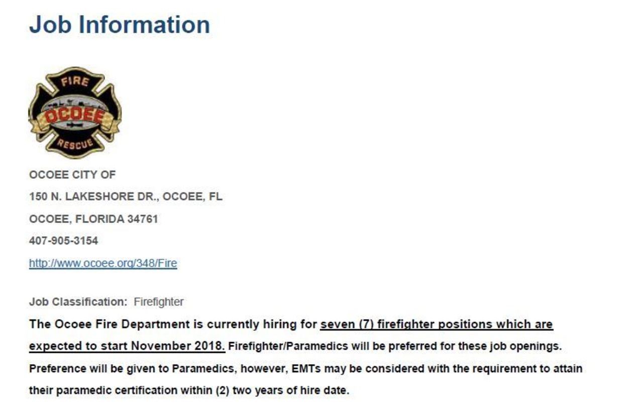 Ocoee Hiring Firefighters